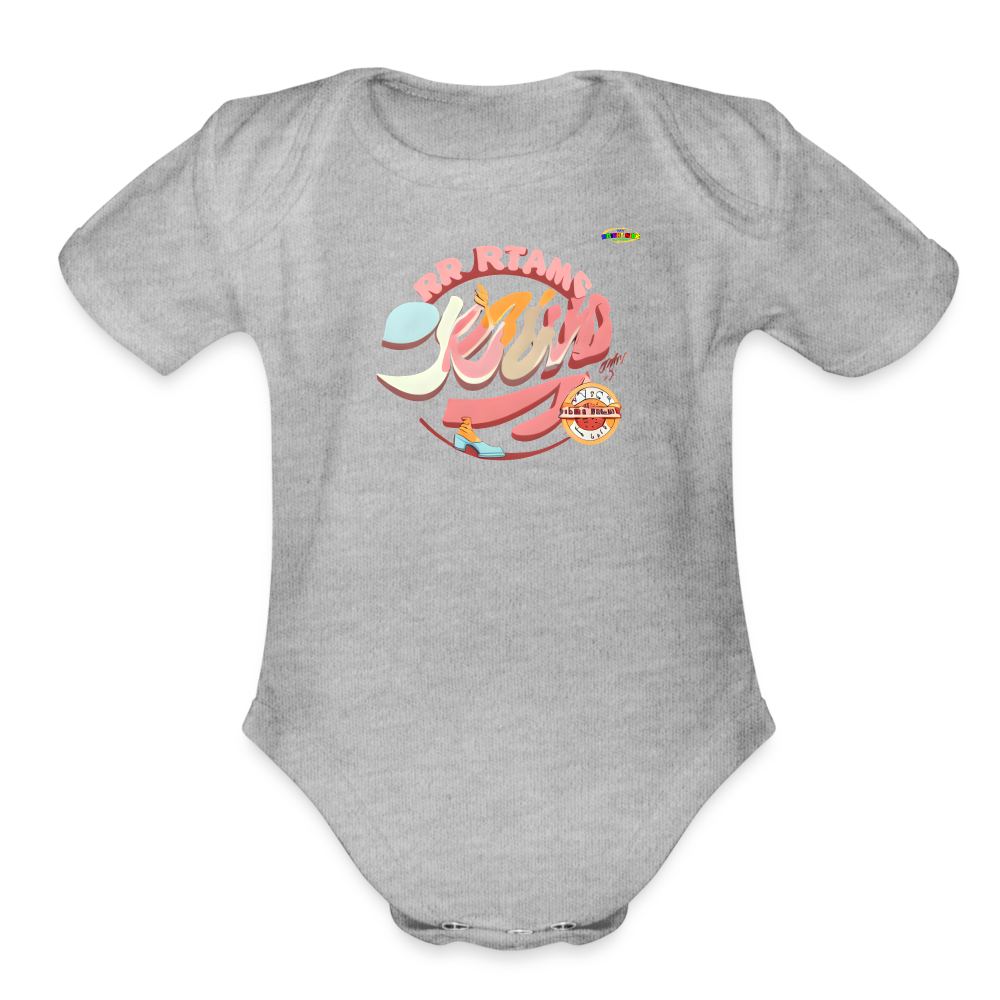 Cute Pastel Groovy Baby Logo Organic Short Sleeve Baby Bodysuit-MyBrightSideClothing - heather grey