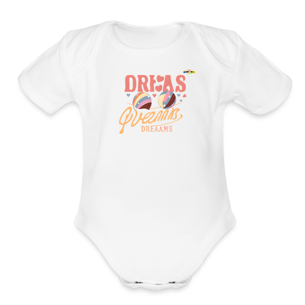 Cute Pastel Dreaming Time Logo Organic Short Sleeve Baby Bodysuit-MyBrightSideClothing - white