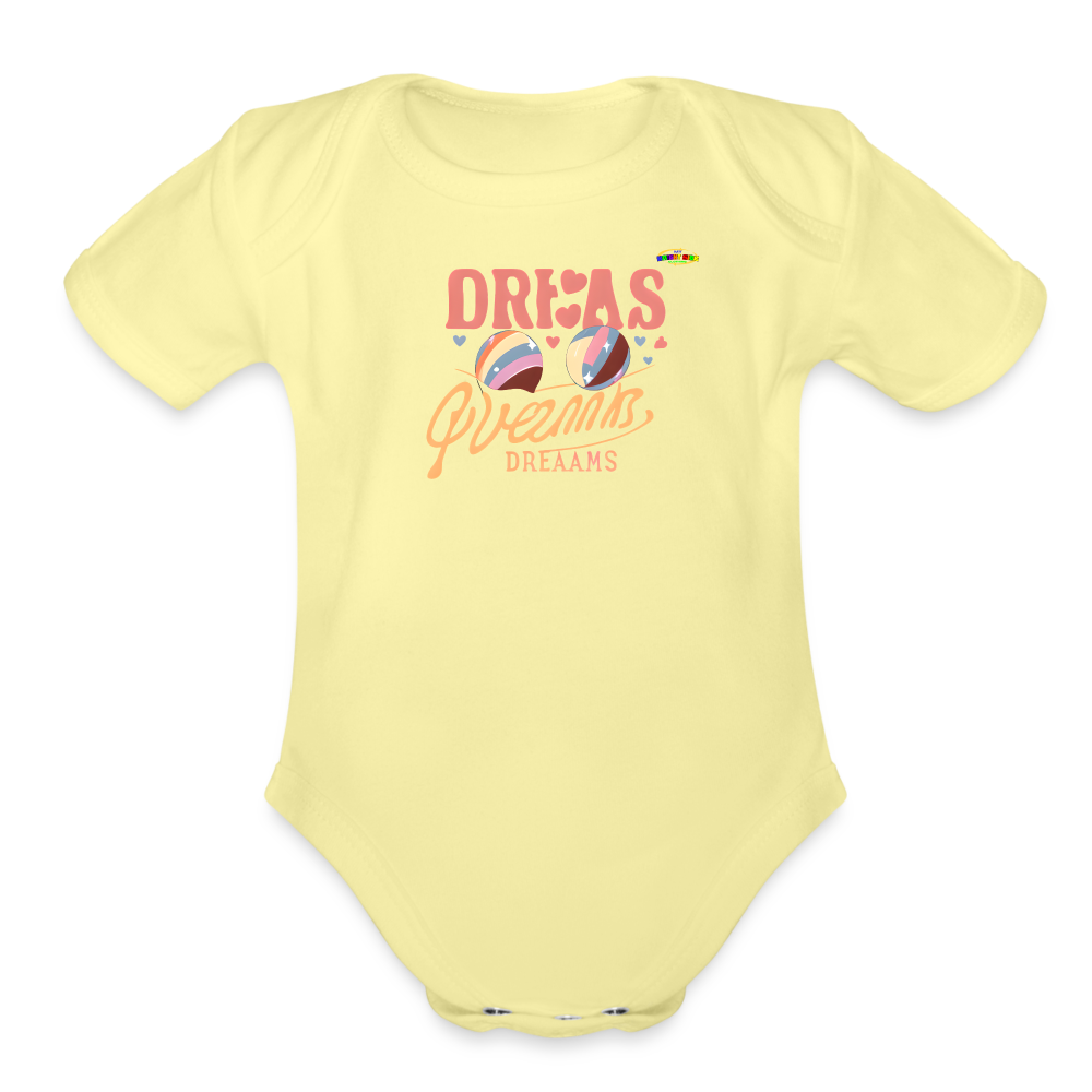 Cute Pastel Dreaming Time Logo Organic Short Sleeve Baby Bodysuit-MyBrightSideClothing - washed yellow