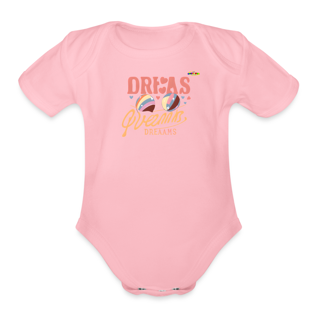 Cute Pastel Dreaming Time Logo Organic Short Sleeve Baby Bodysuit-MyBrightSideClothing - light pink