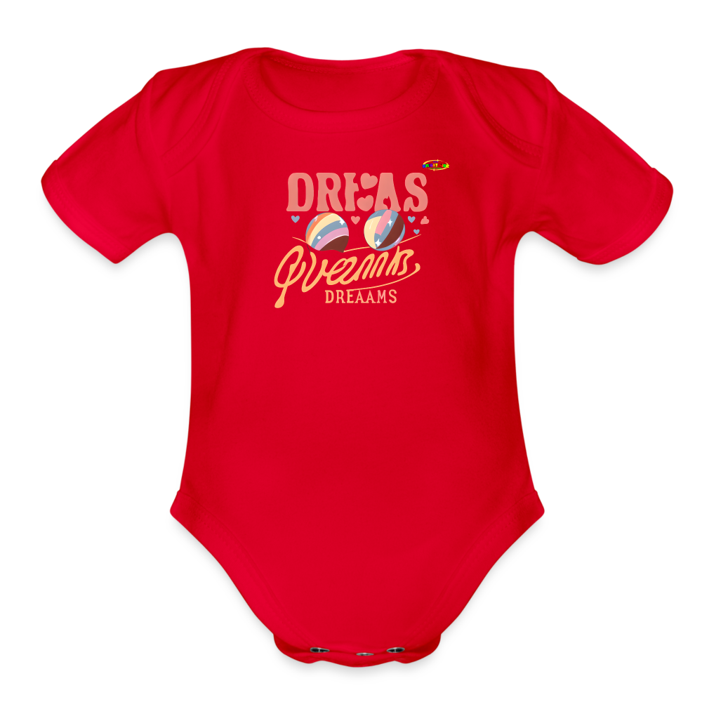 Cute Pastel Dreaming Time Logo Organic Short Sleeve Baby Bodysuit-MyBrightSideClothing - red