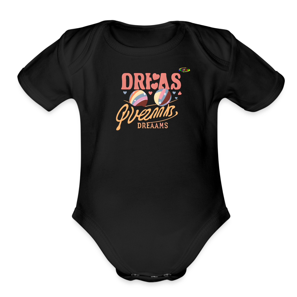 Cute Pastel Dreaming Time Logo Organic Short Sleeve Baby Bodysuit-MyBrightSideClothing - black