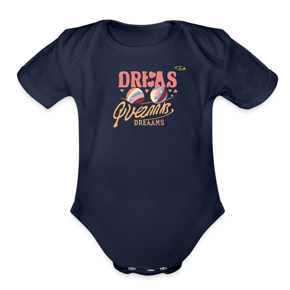 Cute Pastel Dreaming Time Logo Organic Short Sleeve Baby Bodysuit-MyBrightSideClothing - dark navy