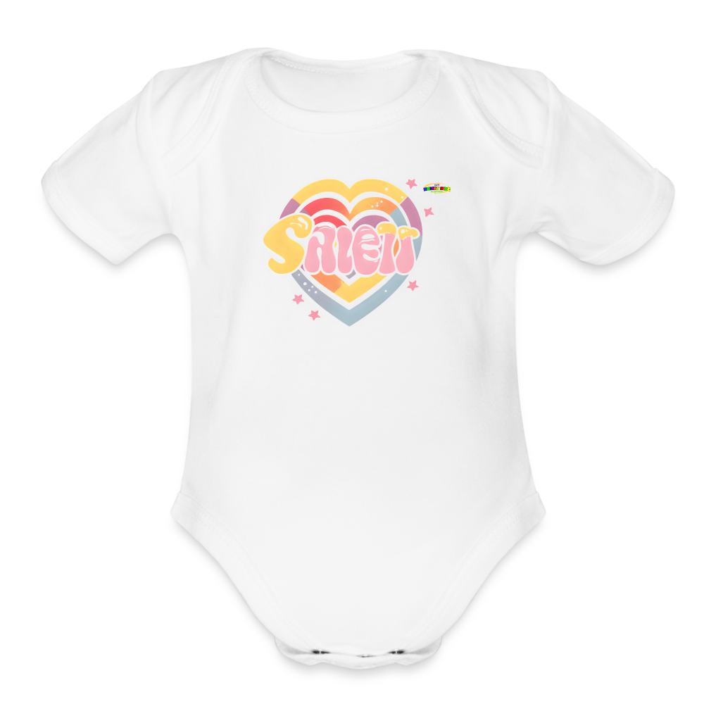 Cute Pastel Sleepy Time Rainbow Heart Organic Short Sleeve Baby Bodysuit-MyBrightSideClothing - white