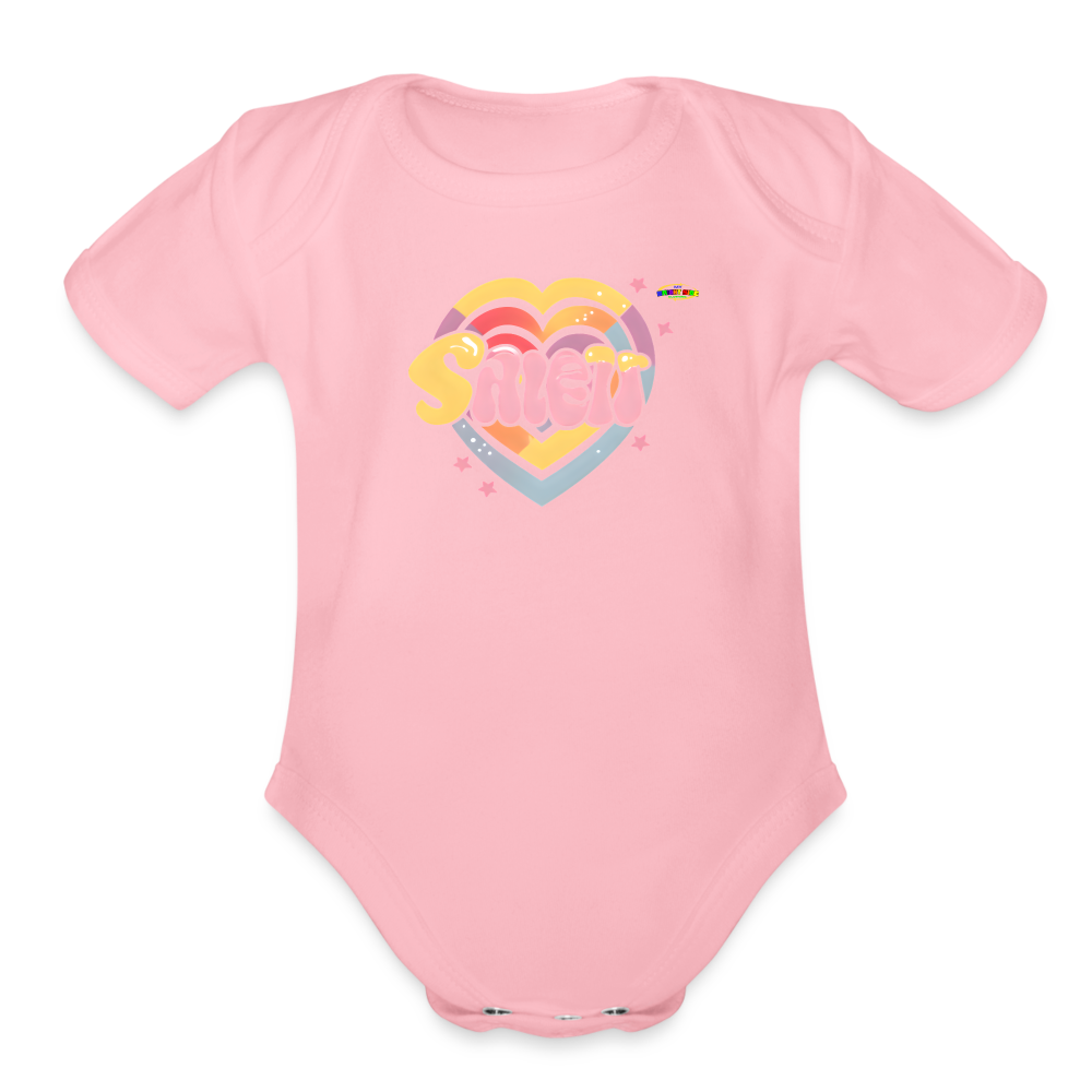 Cute Pastel Sleepy Time Rainbow Heart Organic Short Sleeve Baby Bodysuit-MyBrightSideClothing - light pink