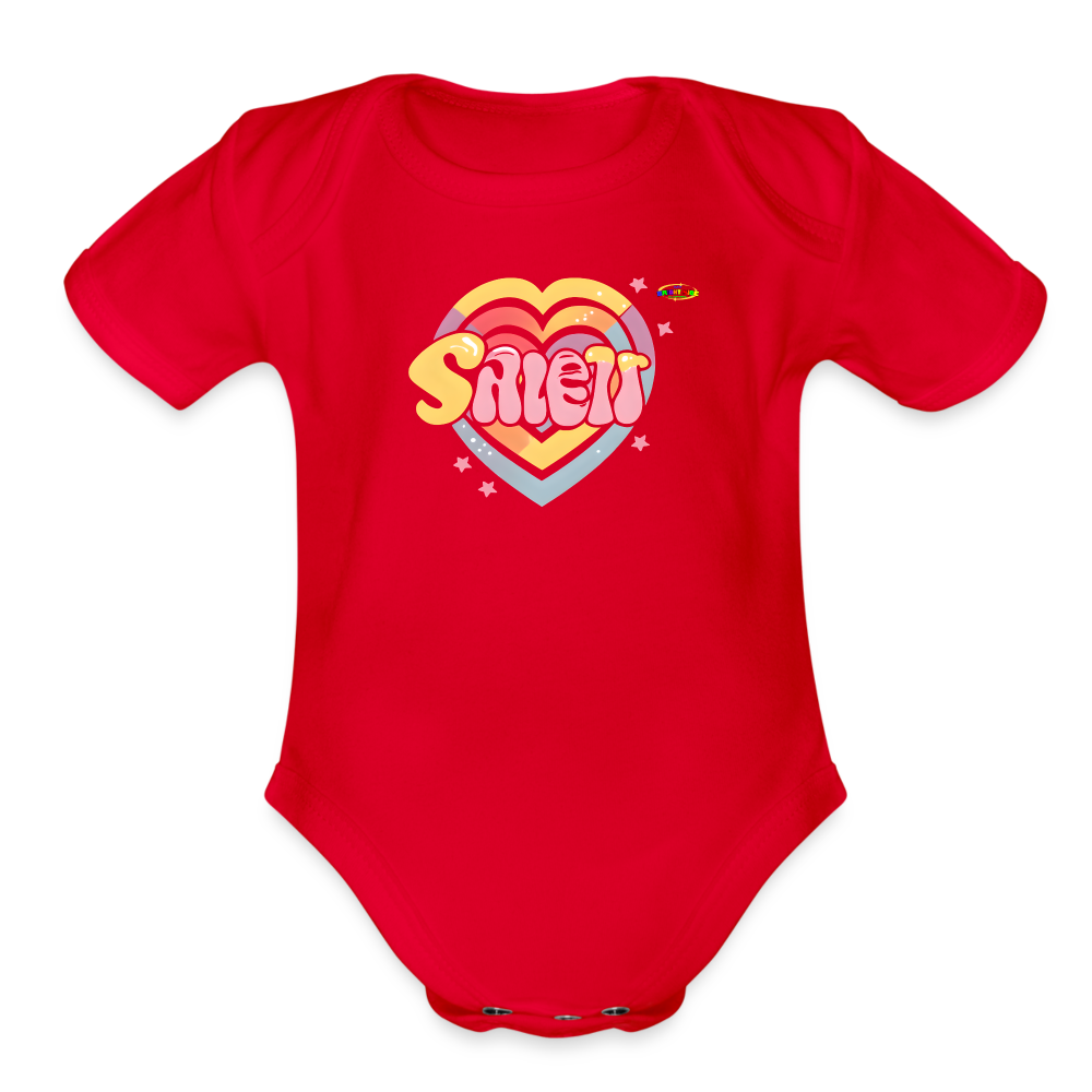 Cute Pastel Sleepy Time Rainbow Heart Organic Short Sleeve Baby Bodysuit-MyBrightSideClothing - red