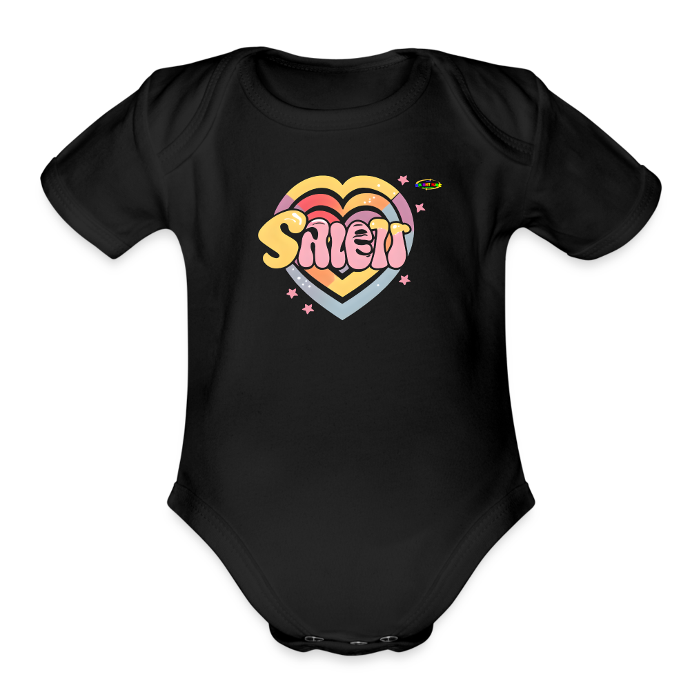 Cute Pastel Sleepy Time Rainbow Heart Organic Short Sleeve Baby Bodysuit-MyBrightSideClothing - black