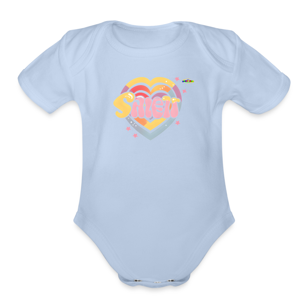 Cute Pastel Sleepy Time Rainbow Heart Organic Short Sleeve Baby Bodysuit-MyBrightSideClothing - sky