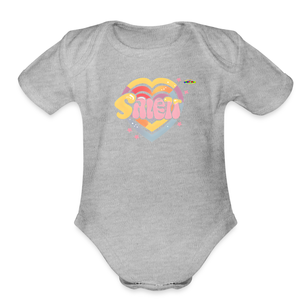 Cute Pastel Sleepy Time Rainbow Heart Organic Short Sleeve Baby Bodysuit-MyBrightSideClothing - heather grey