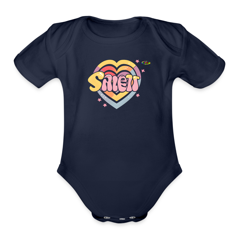 Cute Pastel Sleepy Time Rainbow Heart Organic Short Sleeve Baby Bodysuit-MyBrightSideClothing - dark navy