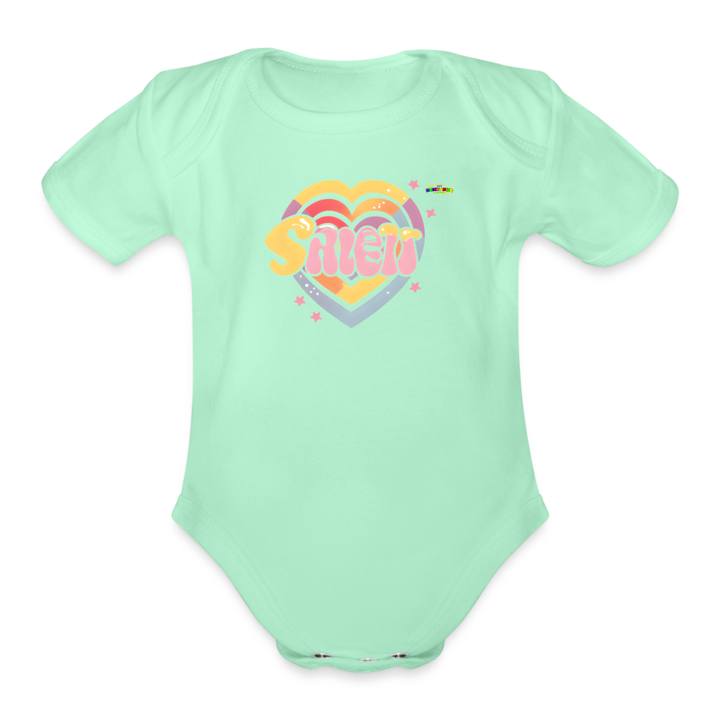 Cute Pastel Sleepy Time Rainbow Heart Organic Short Sleeve Baby Bodysuit-MyBrightSideClothing - light mint