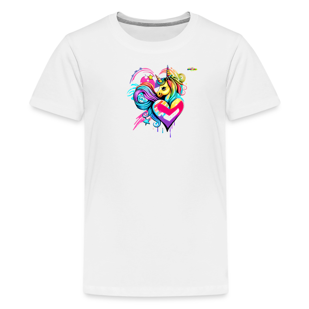 Rainbow Unicorn Heart Children's Premium T-Shirt-My Bright Side Clothing - white