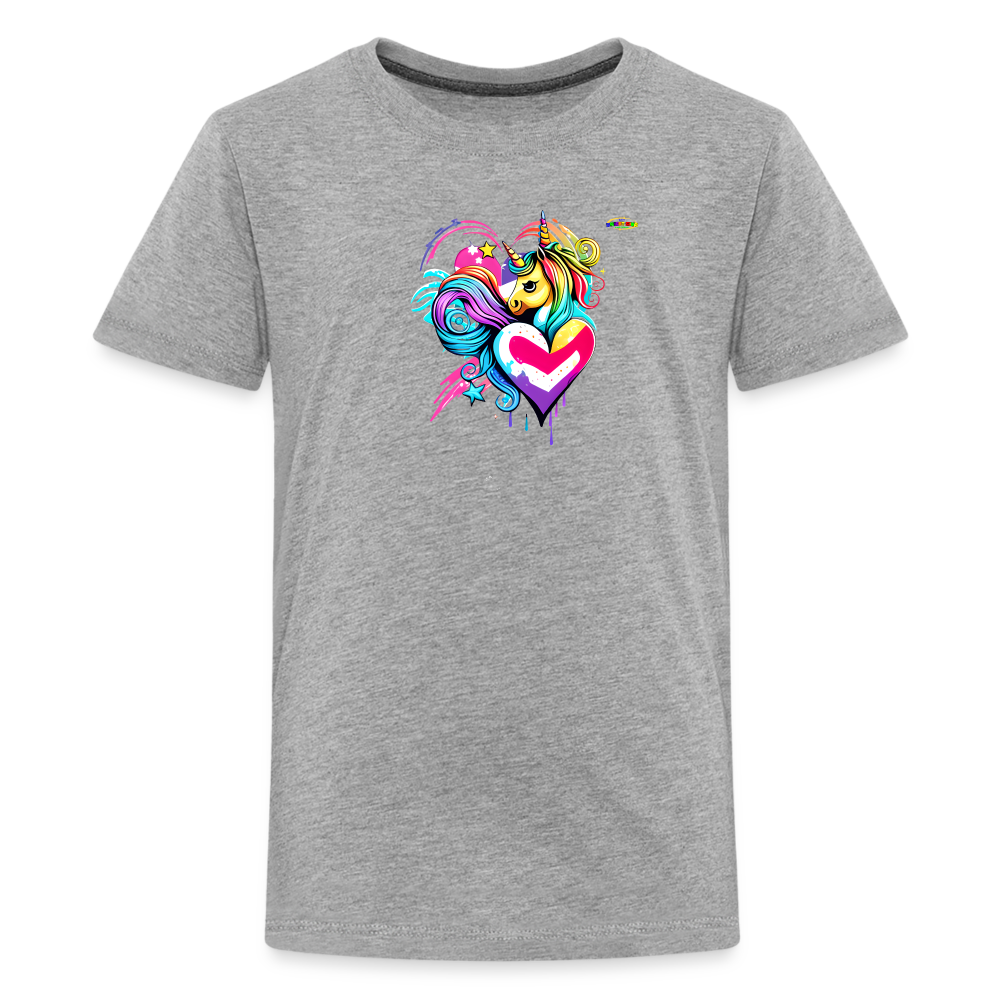 Rainbow Unicorn Heart Children's Premium T-Shirt-My Bright Side Clothing - heather gray