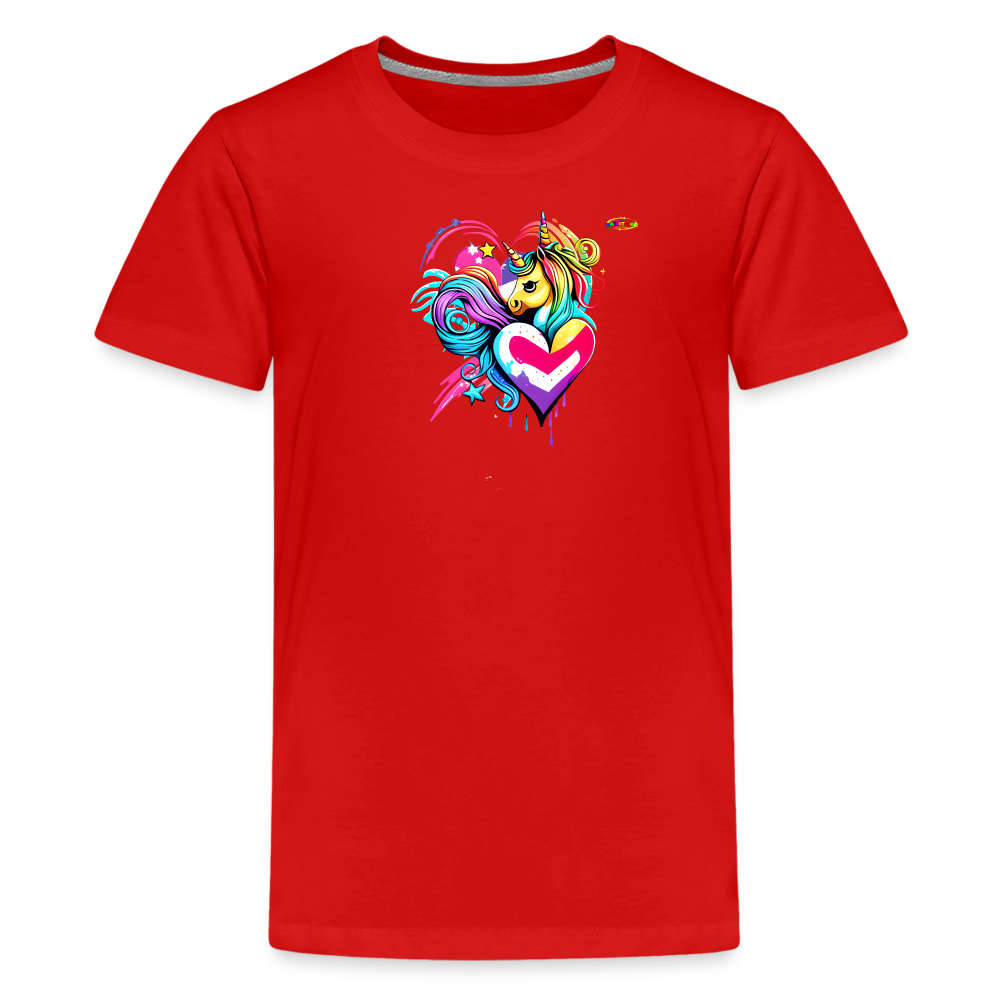 Rainbow Unicorn Heart Children's Premium T-Shirt-My Bright Side Clothing - red