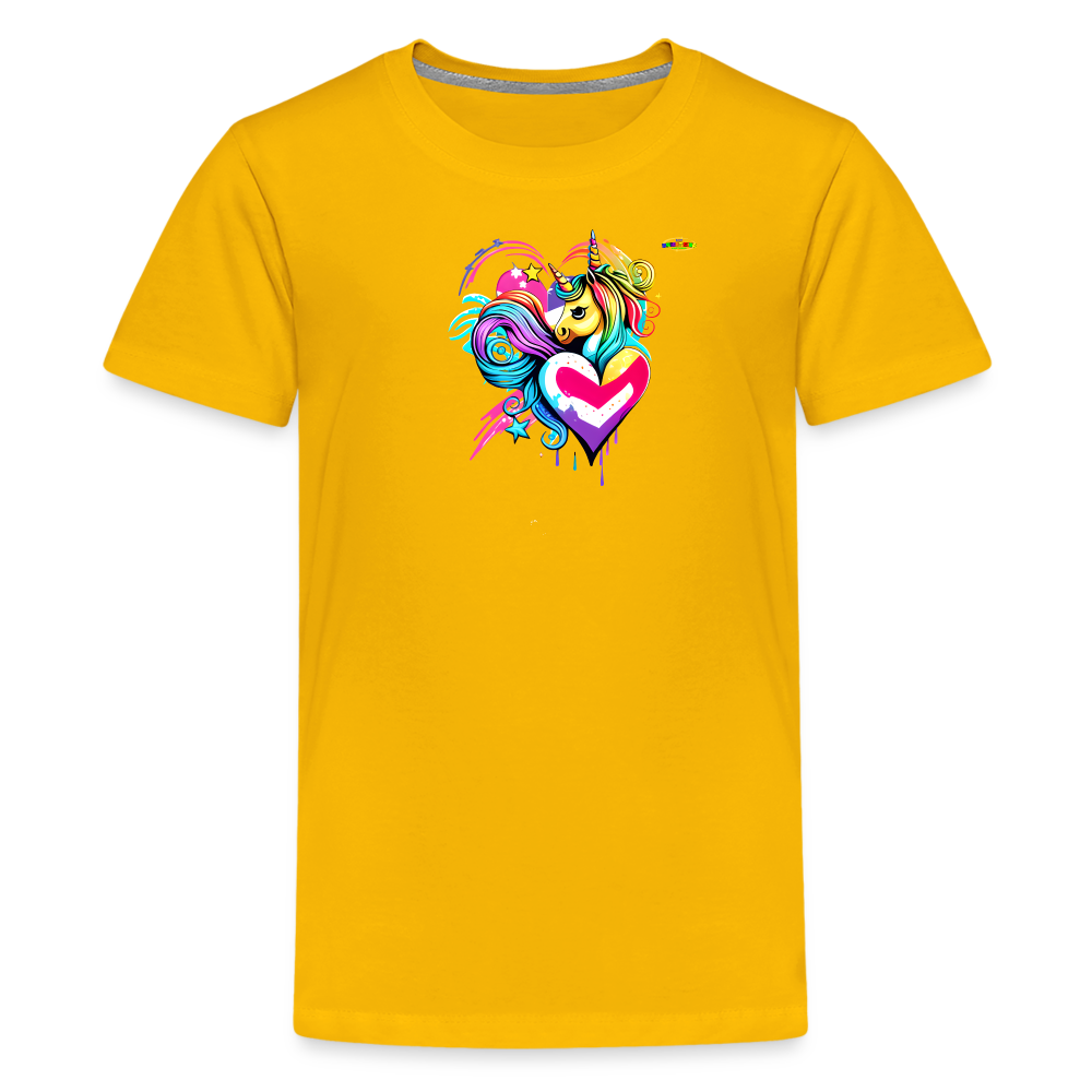 Rainbow Unicorn Heart Children's Premium T-Shirt-My Bright Side Clothing - sun yellow