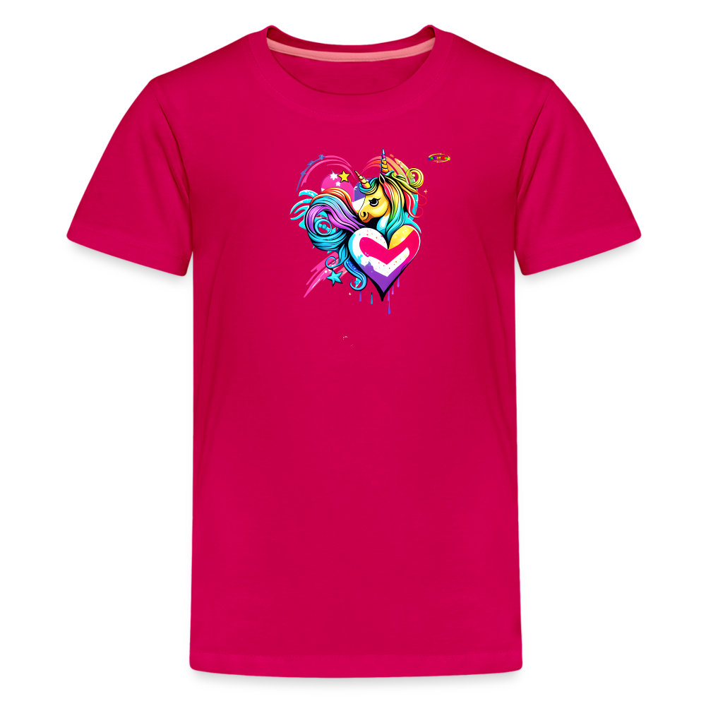 Rainbow Unicorn Heart Children's Premium T-Shirt-My Bright Side Clothing - dark pink