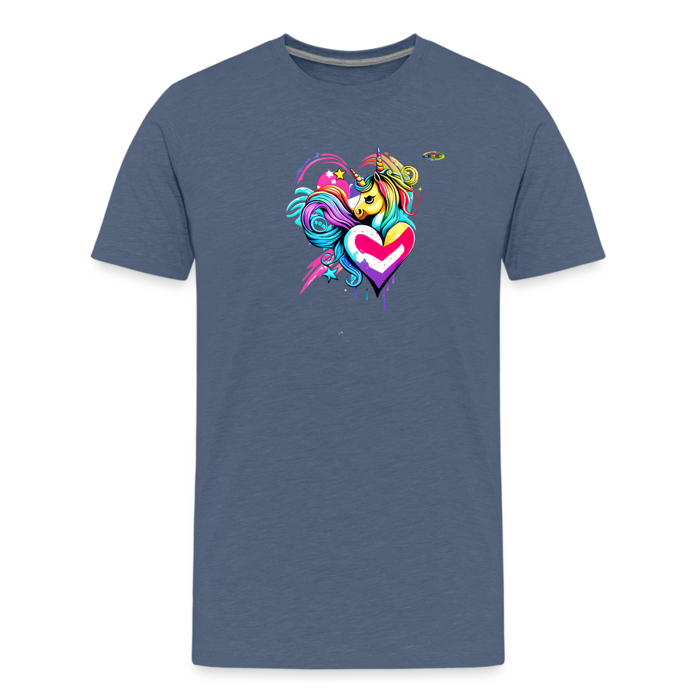 Rainbow Unicorn Heart Children's Premium T-Shirt-My Bright Side Clothing - heather blue