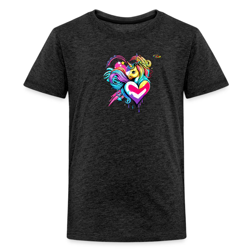 Rainbow Unicorn Heart Children's Premium T-Shirt-My Bright Side Clothing - charcoal grey