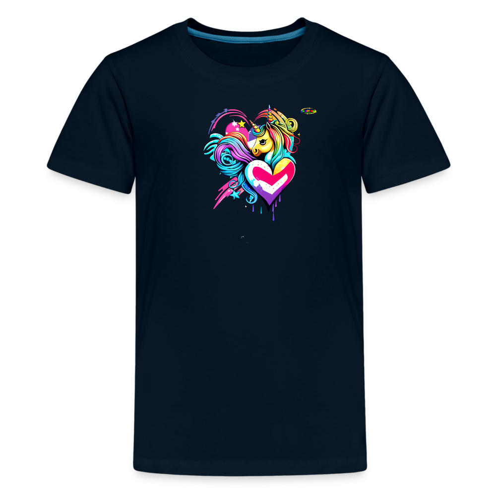 Rainbow Unicorn Heart Children's Premium T-Shirt-My Bright Side Clothing - deep navy