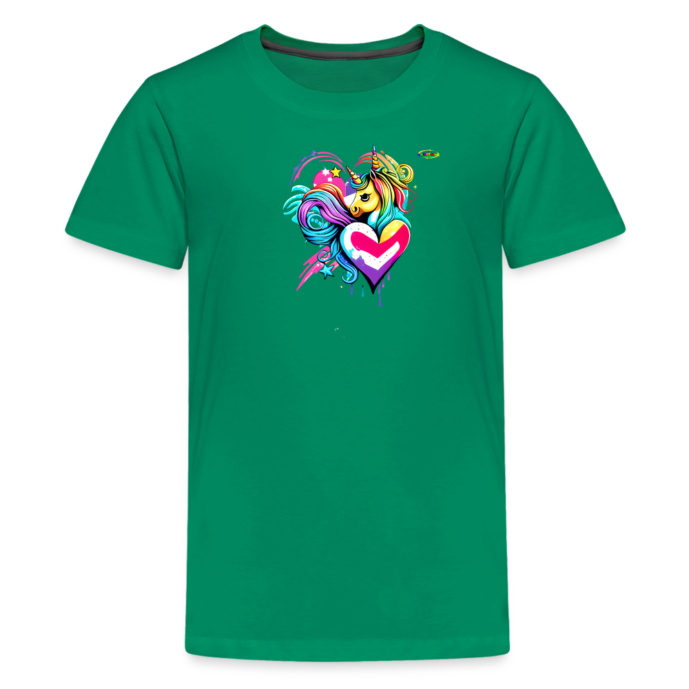 Rainbow Unicorn Heart Children's Premium T-Shirt-My Bright Side Clothing - kelly green