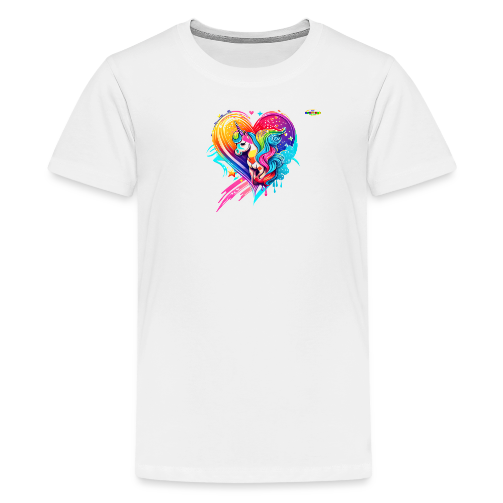 Rainbow Unicorn Heart Children's Premium T-Shirt-My Bright Side Clothing - white