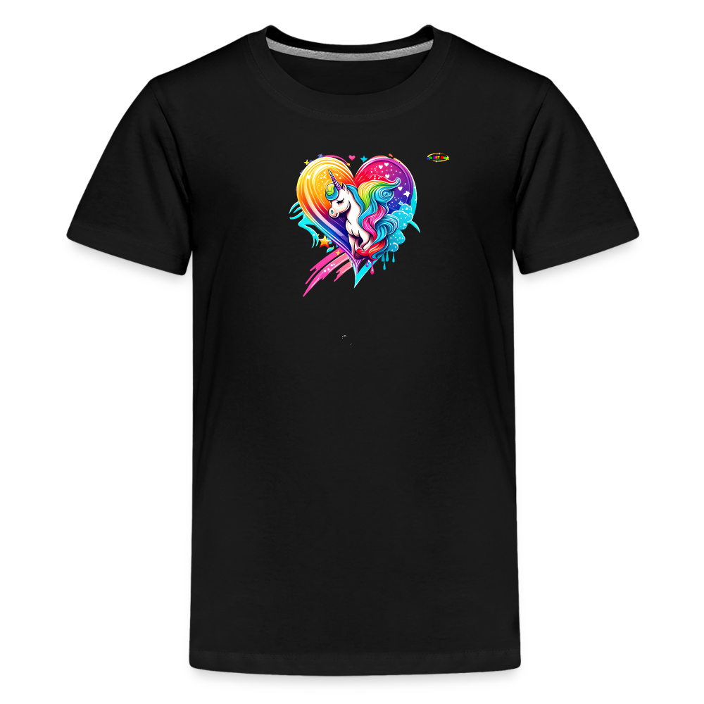 Rainbow Unicorn Heart Children's Premium T-Shirt-My Bright Side Clothing - black