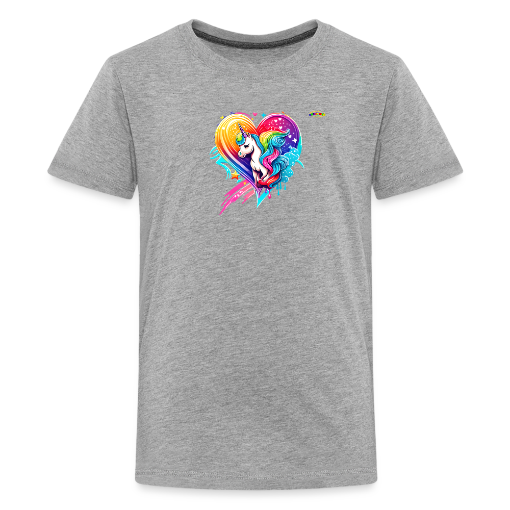 Rainbow Unicorn Heart Children's Premium T-Shirt-My Bright Side Clothing - heather gray