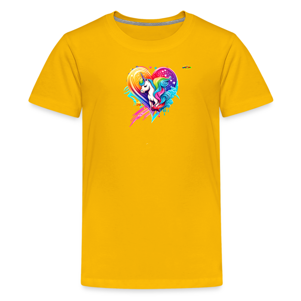 Rainbow Unicorn Heart Children's Premium T-Shirt-My Bright Side Clothing - sun yellow