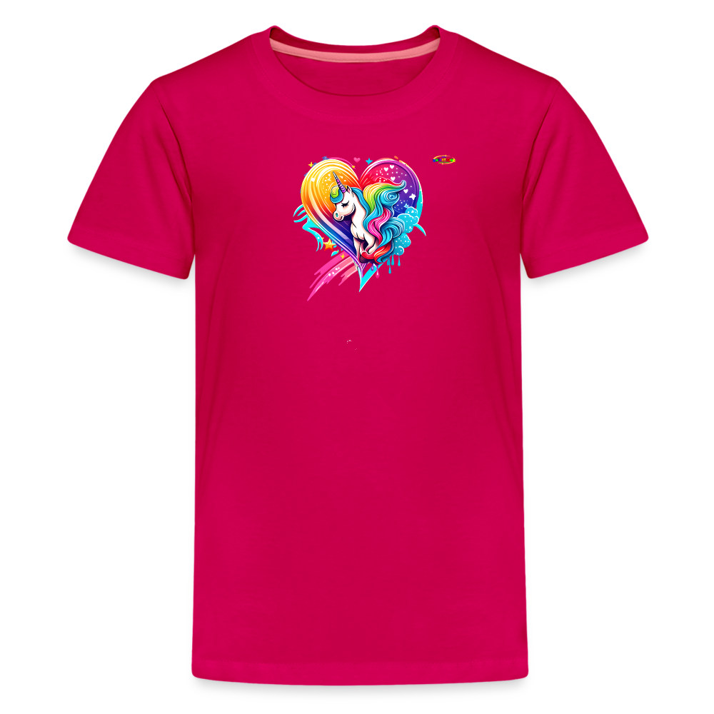 Rainbow Unicorn Heart Children's Premium T-Shirt-My Bright Side Clothing - dark pink