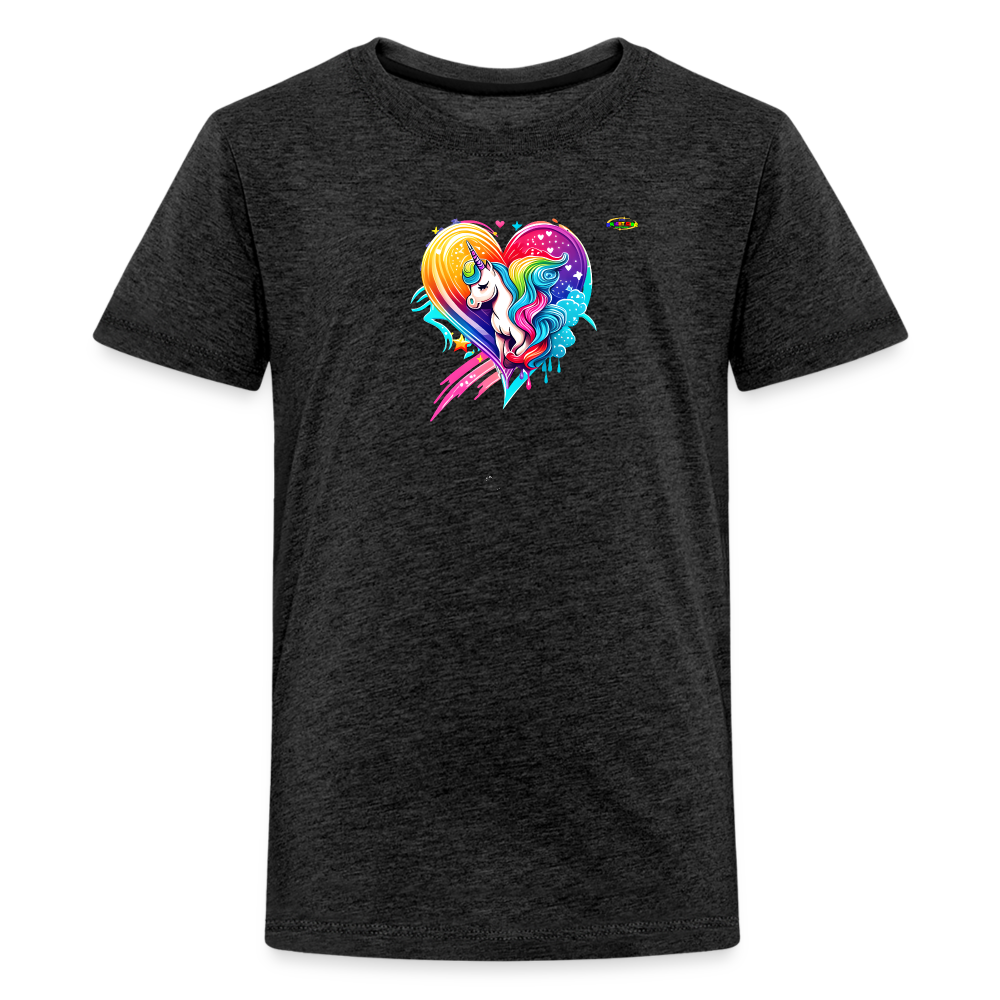 Rainbow Unicorn Heart Children's Premium T-Shirt-My Bright Side Clothing - charcoal grey