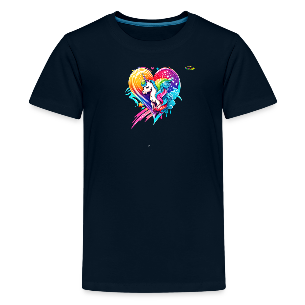 Rainbow Unicorn Heart Children's Premium T-Shirt-My Bright Side Clothing - deep navy