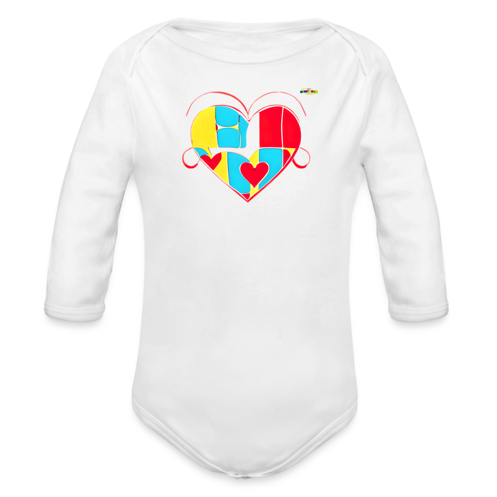 Heart Puzzle Graphic Organic Long Sleeve Baby Bodysuit--My Bright Side Clothing - white