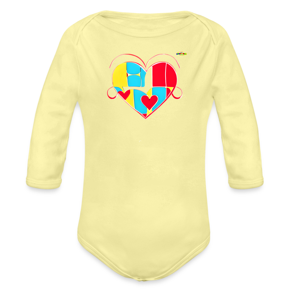 Heart Puzzle Graphic Organic Long Sleeve Baby Bodysuit--My Bright Side Clothing - washed yellow