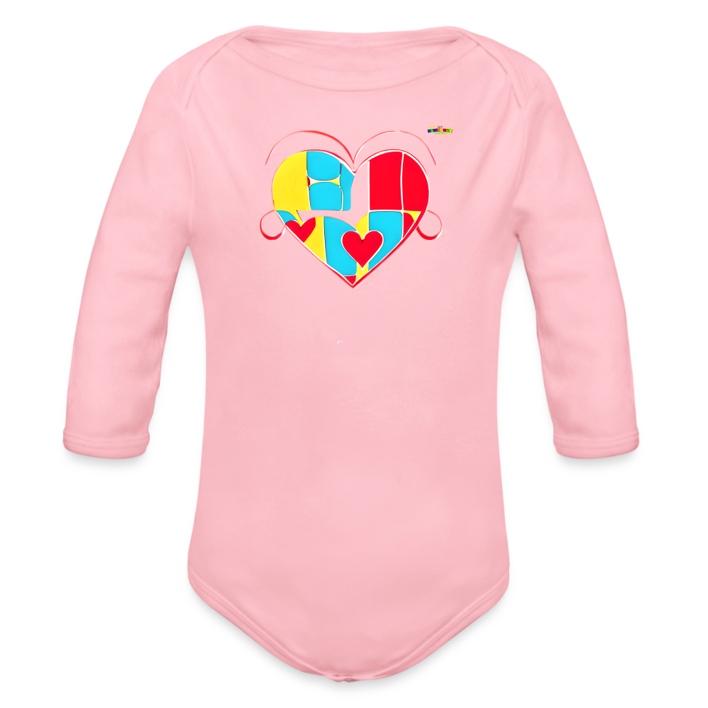 Heart Puzzle Graphic Organic Long Sleeve Baby Bodysuit--My Bright Side Clothing - light pink