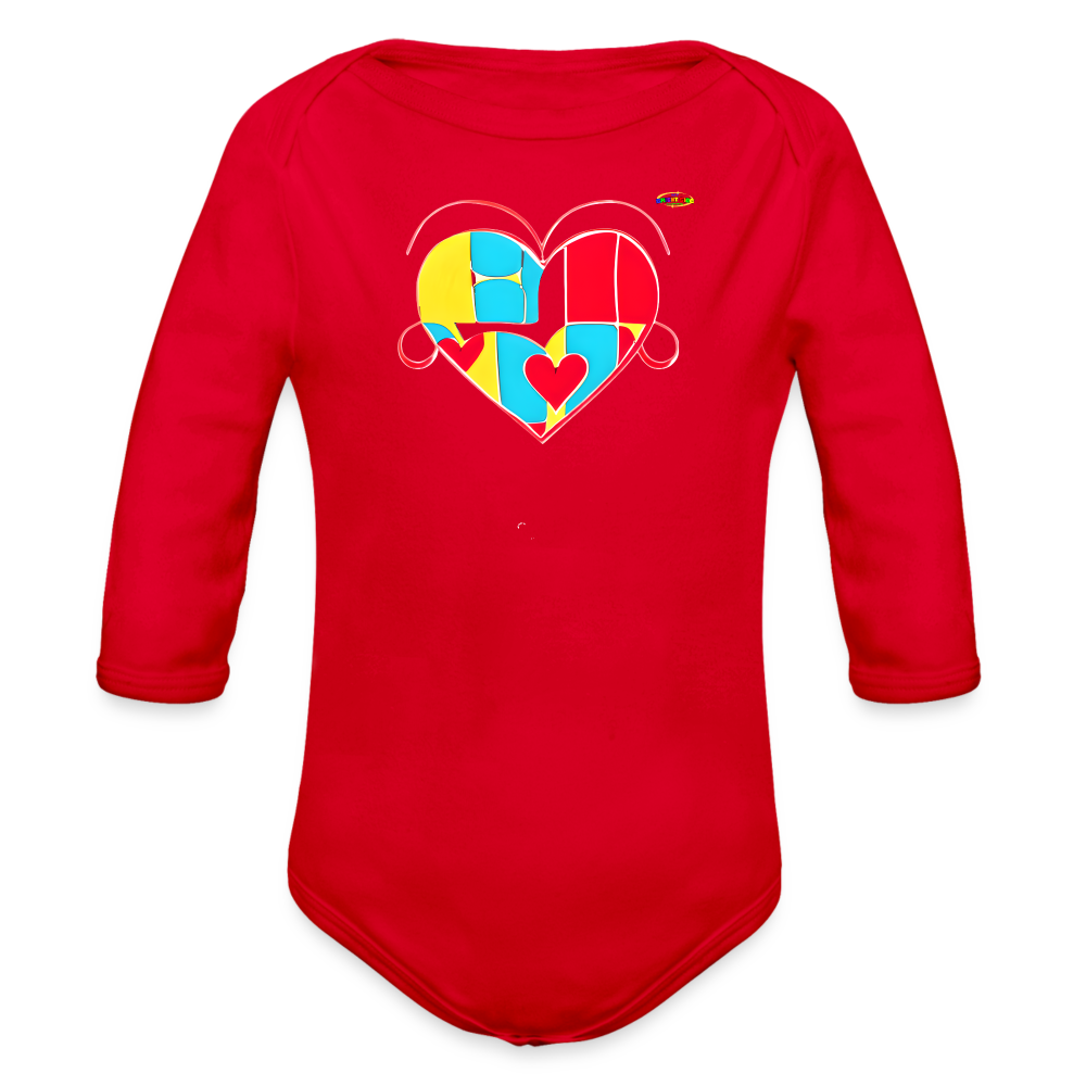 Heart Puzzle Graphic Organic Long Sleeve Baby Bodysuit--My Bright Side Clothing - red