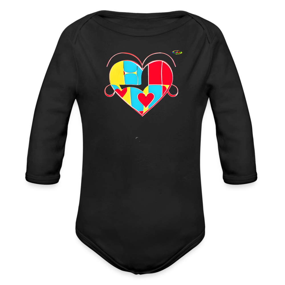 Heart Puzzle Graphic Organic Long Sleeve Baby Bodysuit--My Bright Side Clothing - black