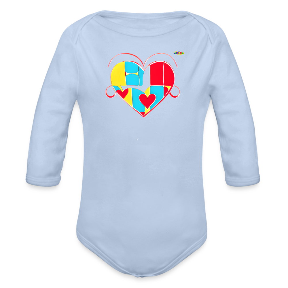 Heart Puzzle Graphic Organic Long Sleeve Baby Bodysuit--My Bright Side Clothing - sky