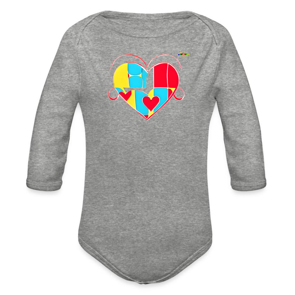 Heart Puzzle Graphic Organic Long Sleeve Baby Bodysuit--My Bright Side Clothing - heather grey