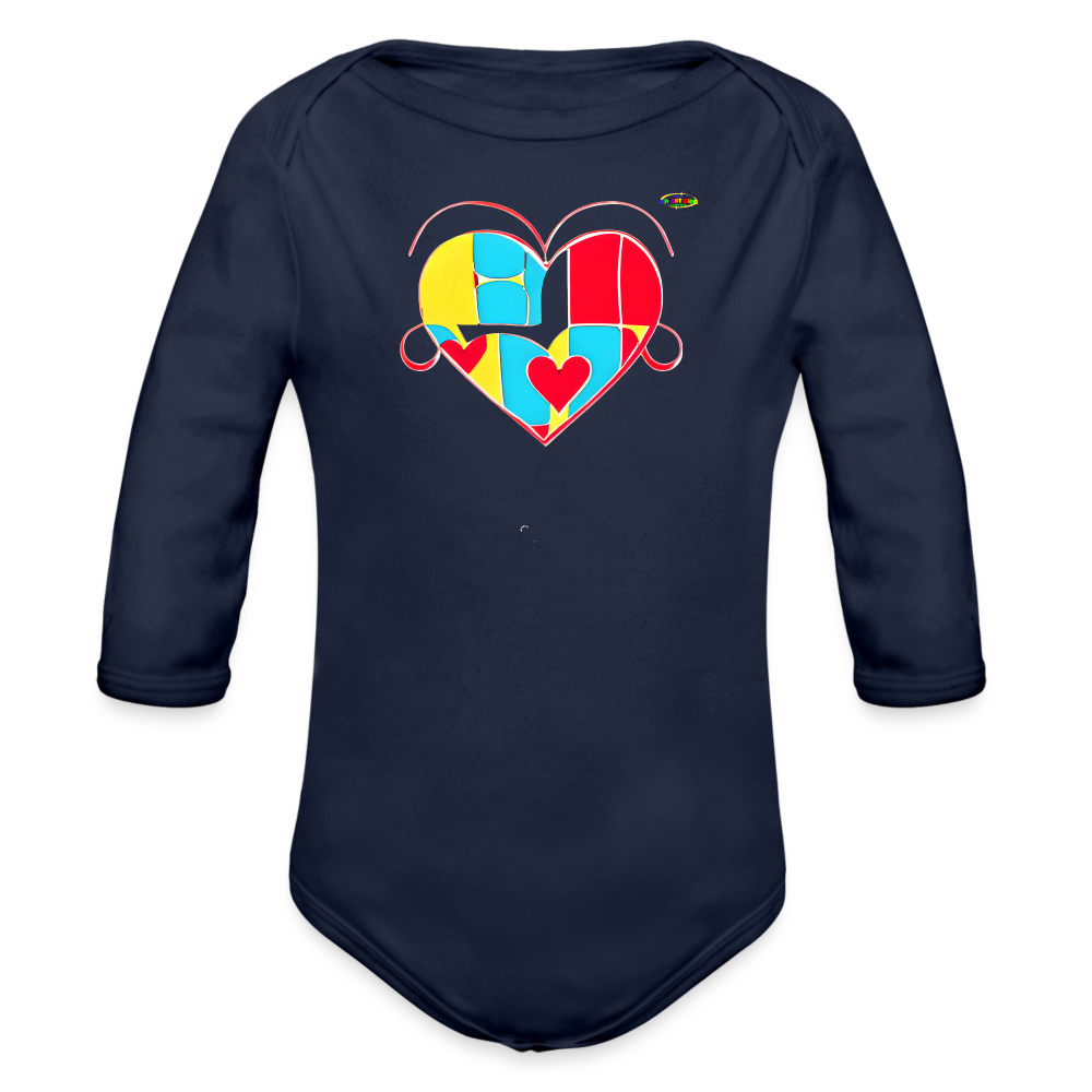 Heart Puzzle Graphic Organic Long Sleeve Baby Bodysuit--My Bright Side Clothing - dark navy