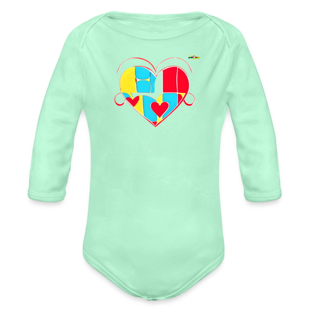 Heart Puzzle Graphic Organic Long Sleeve Baby Bodysuit--My Bright Side Clothing - light mint