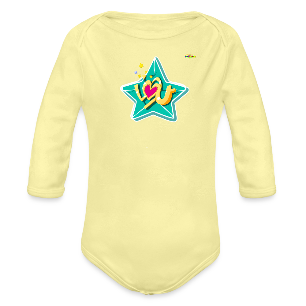 Cute star I love you Logo Organic Long Sleeve Baby Bodysuit-My Bright Side Clothing - washed yellow