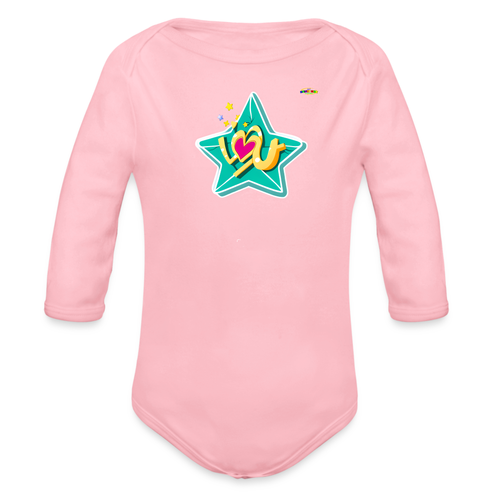 Cute star I love you Logo Organic Long Sleeve Baby Bodysuit-My Bright Side Clothing - light pink