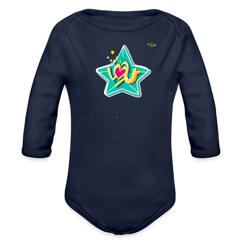 Cute star I love you Logo Organic Long Sleeve Baby Bodysuit-My Bright Side Clothing - dark navy