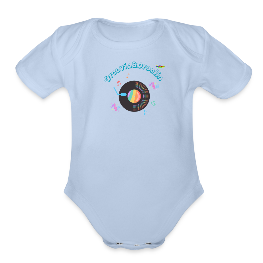 Cute Groovin & Droolin Record Player graphic Organic Short Sleeve Baby Bodysuit-My Bright Side Clothing - sky