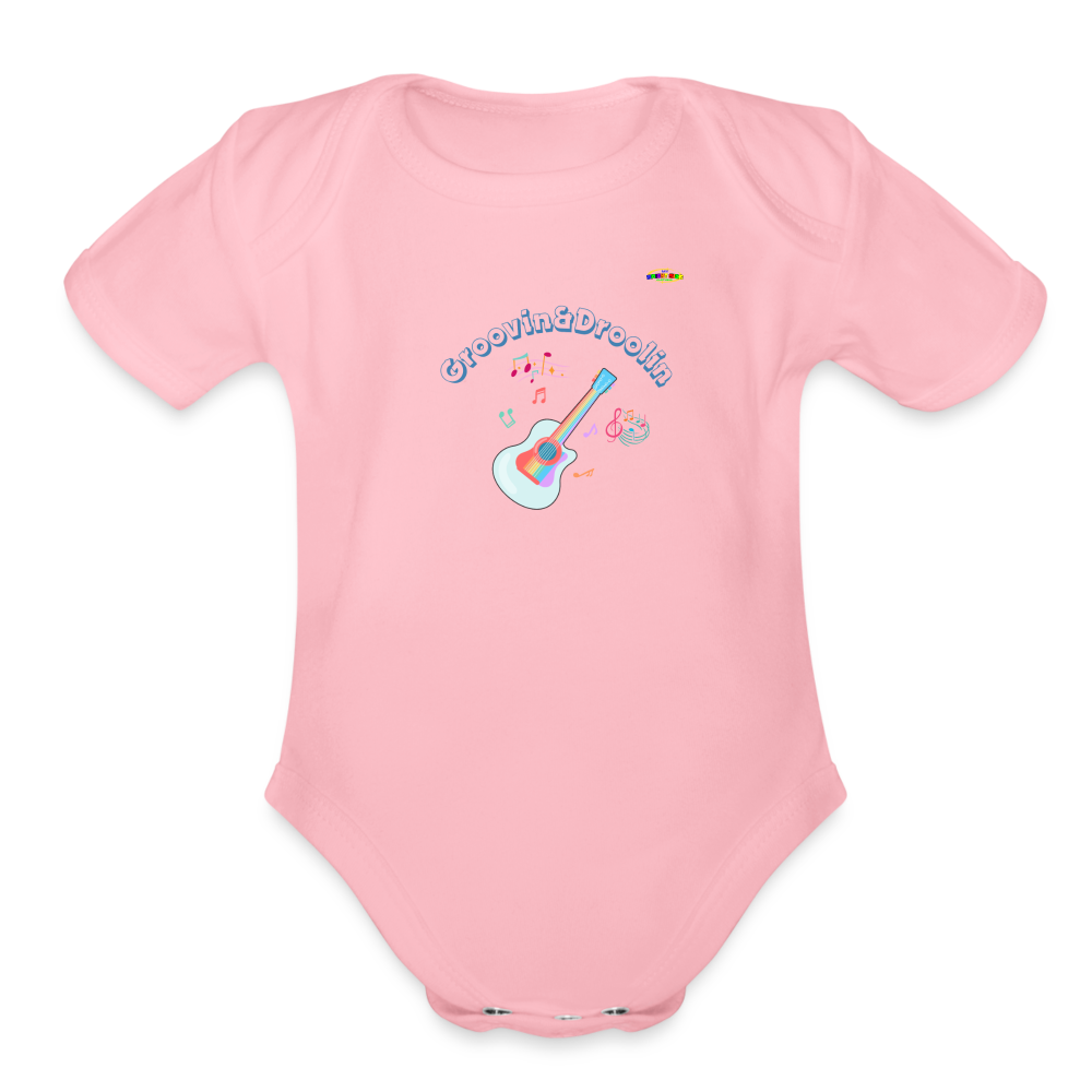 Cute Groovin & Droolin Guitar graphic Organic Short Sleeve Baby Bodysuit-My Bright Side Clothing - light pink