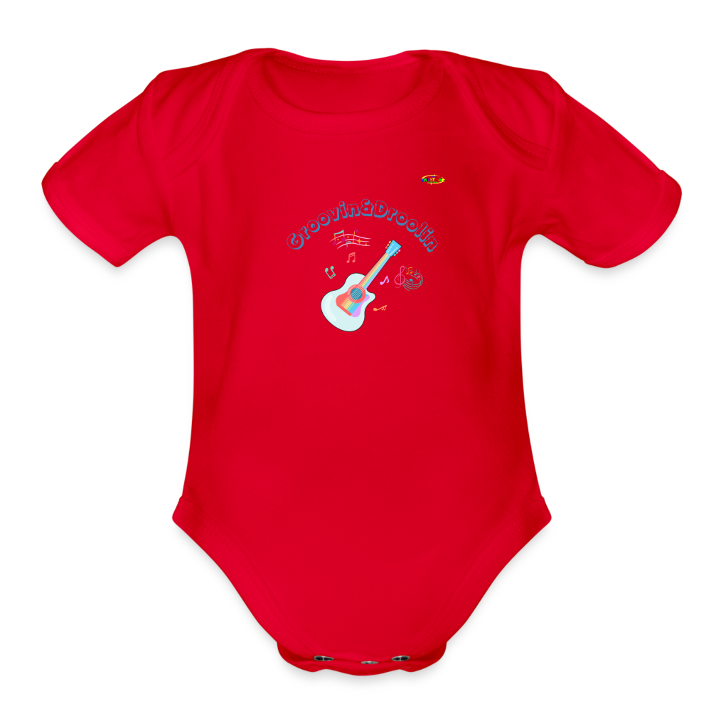 Cute Groovin & Droolin Guitar graphic Organic Short Sleeve Baby Bodysuit-My Bright Side Clothing - red