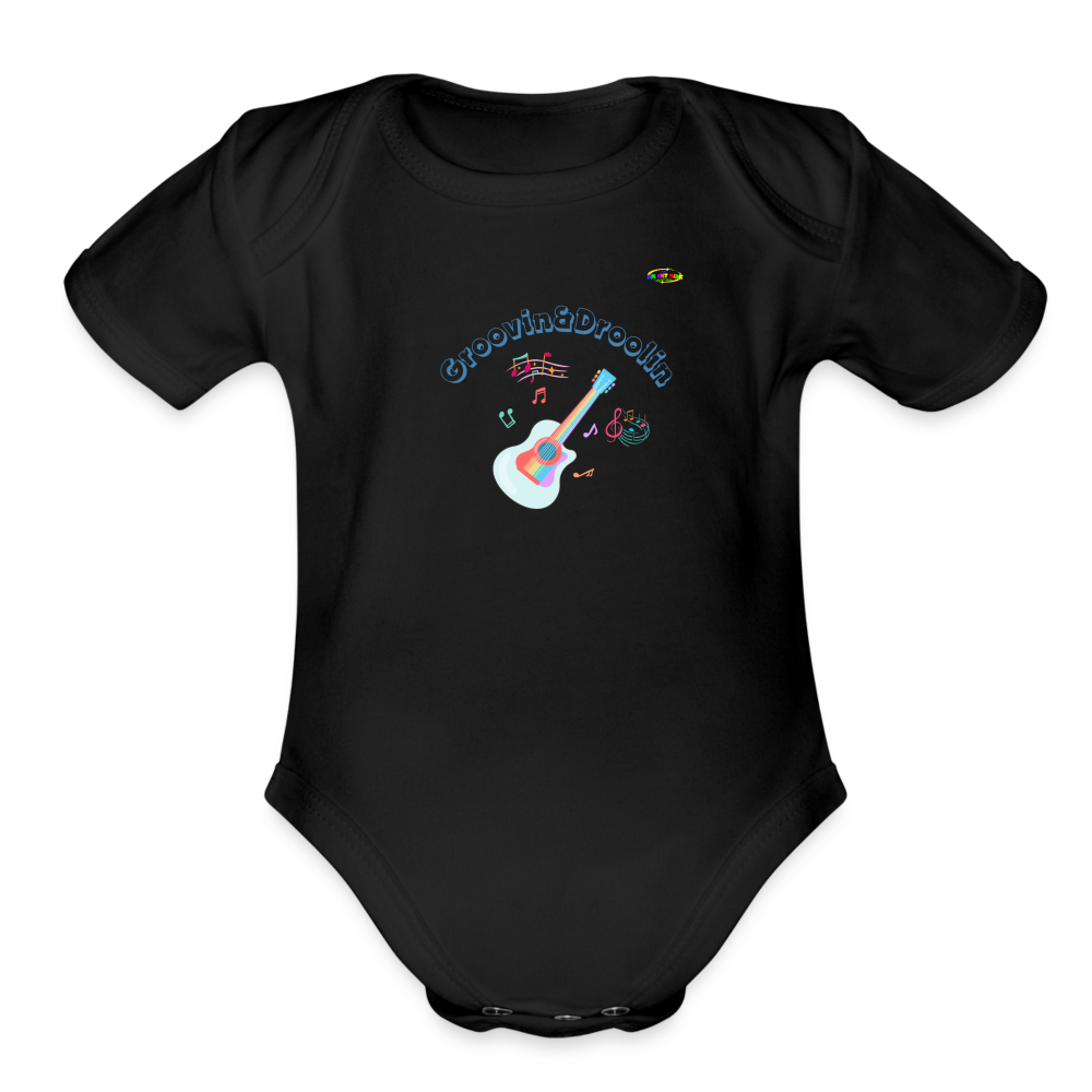 Cute Groovin & Droolin Guitar graphic Organic Short Sleeve Baby Bodysuit-My Bright Side Clothing - black