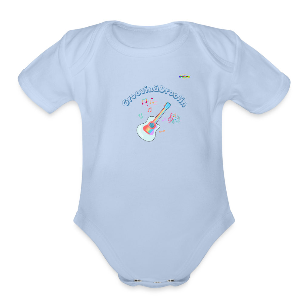 Cute Groovin & Droolin Guitar graphic Organic Short Sleeve Baby Bodysuit-My Bright Side Clothing - sky