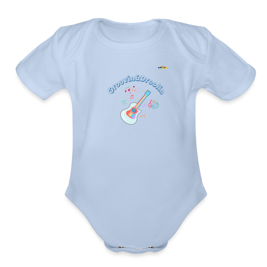 Cute Groovin & Droolin Guitar graphic Organic Short Sleeve Baby Bodysuit-My Bright Side Clothing - sky