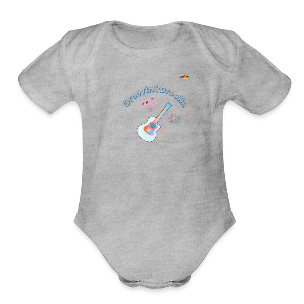 Cute Groovin & Droolin Guitar graphic Organic Short Sleeve Baby Bodysuit-My Bright Side Clothing - heather grey